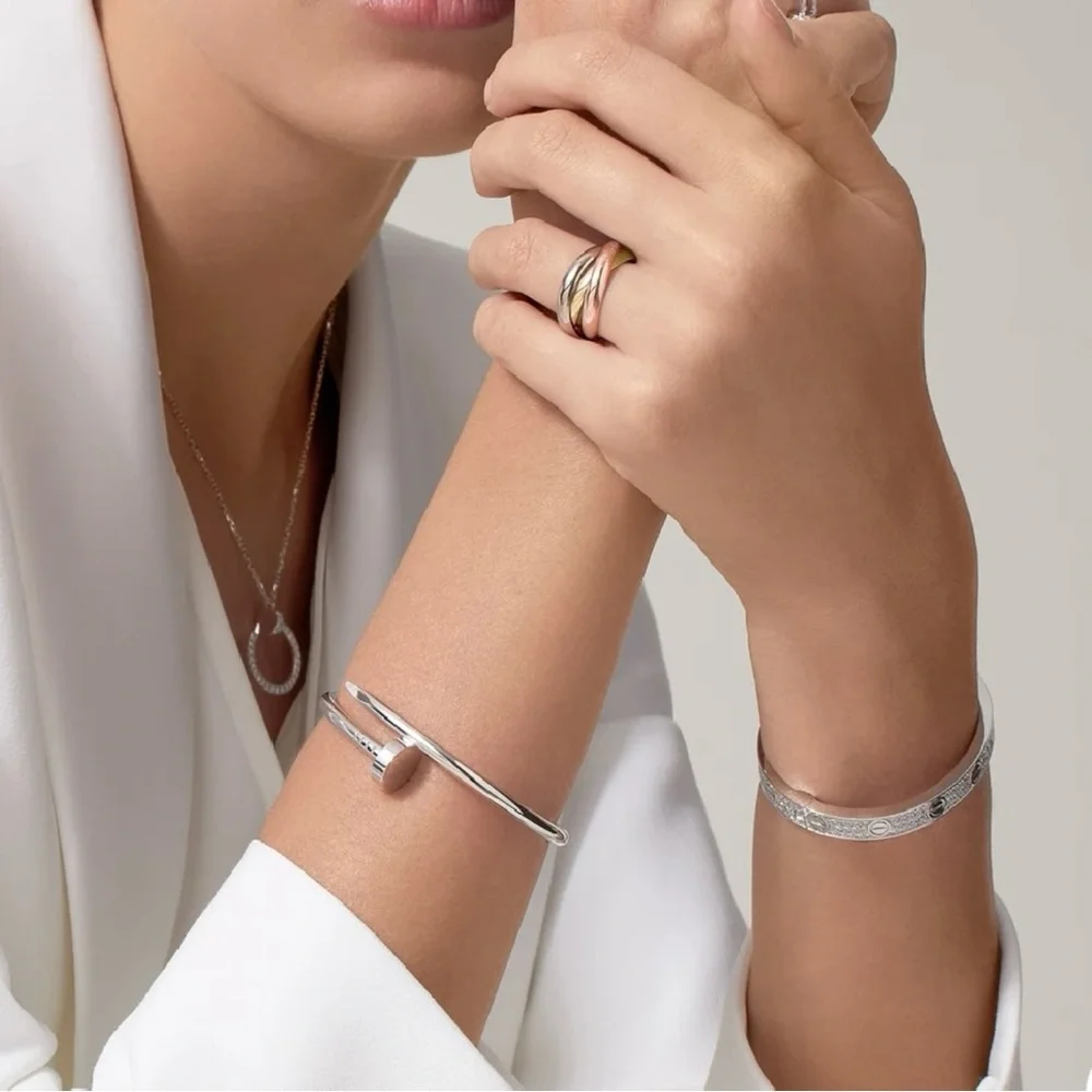 NEW Nail Cuff Bangle Bracelet in Silver - Picture 6 of 9